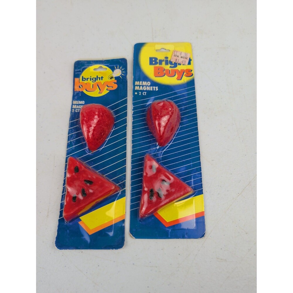Bright Buys Strawberry & Watermelin Magnets NOS Vtg Lot Of 2 Retro Kitchen